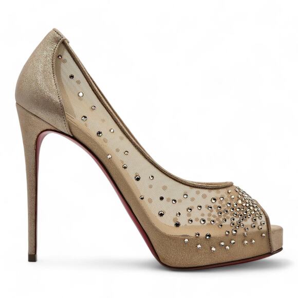 Christian Louboutin Very Strass Peep Pumps 120mm - Net - Nude - Picture 3 of 10